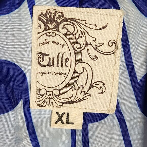 Tulle Anthropologie Hooded Peacoat Jacket Women's XL Royal Blue Lined Gorpcore - Picture 9 of 14